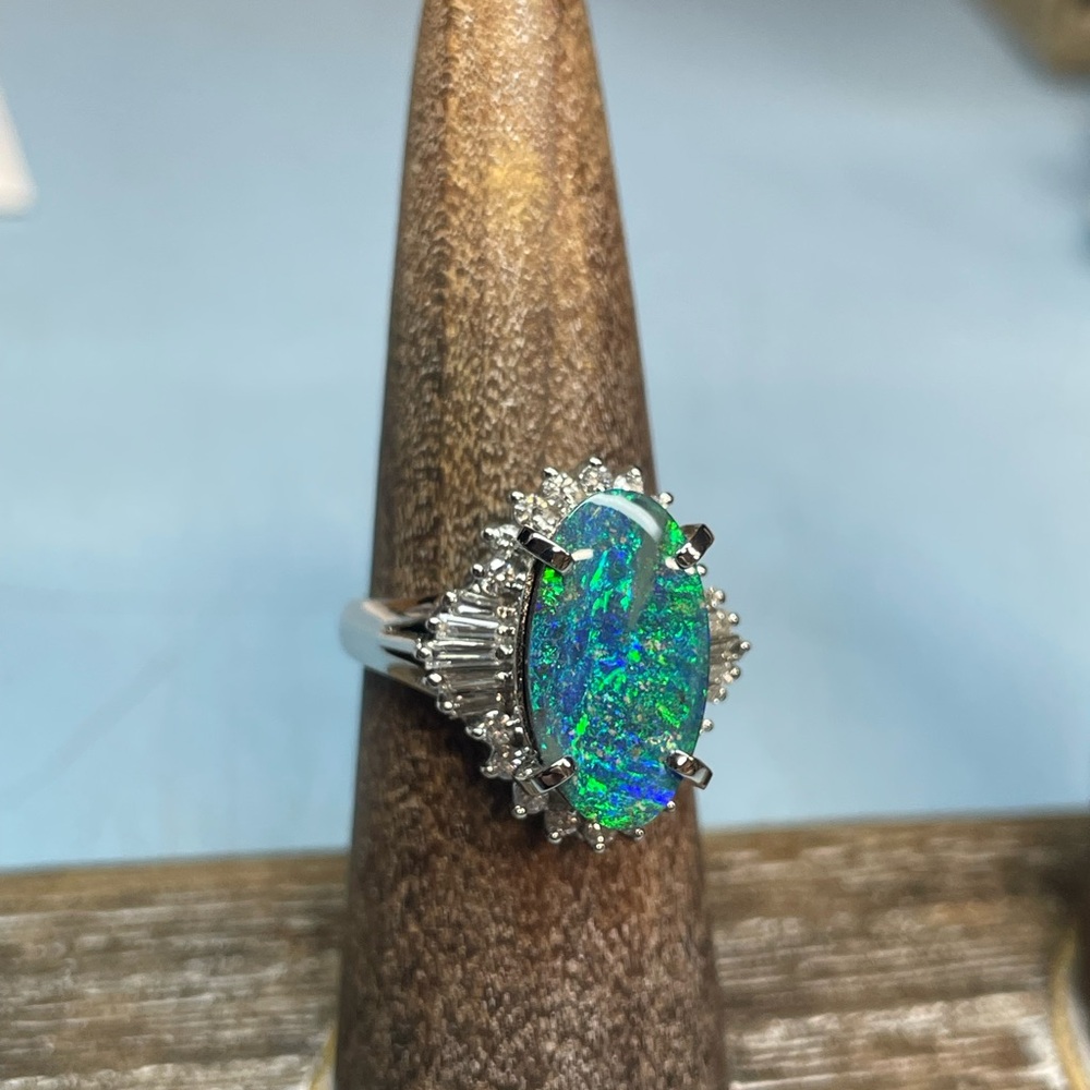 Australian Boulder Opal , platinum and diamond ring - Picture 3 of 13